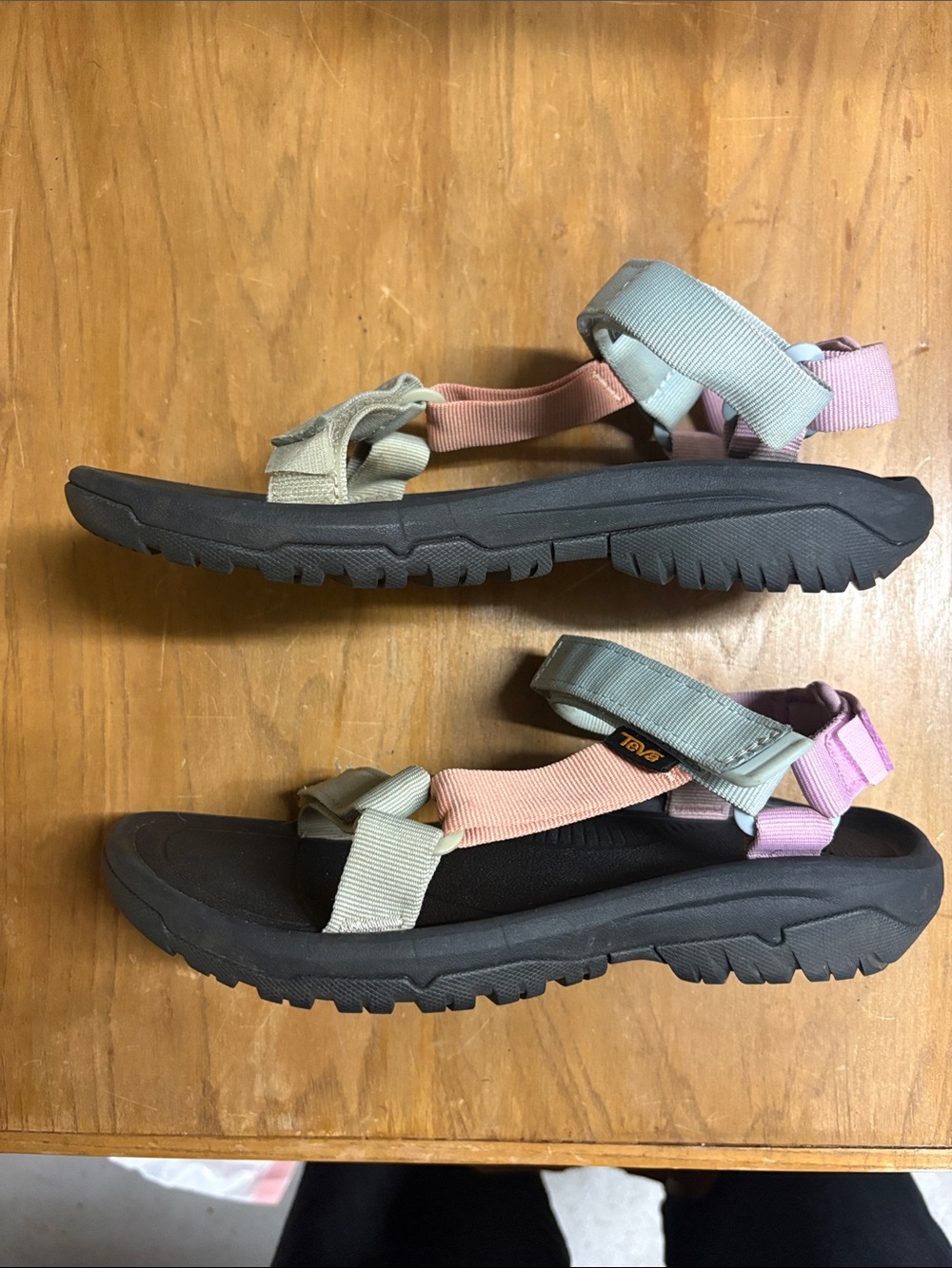 Teva Black Sandals with Pink, Mint, and Peach Straps - Picture 2 of 2